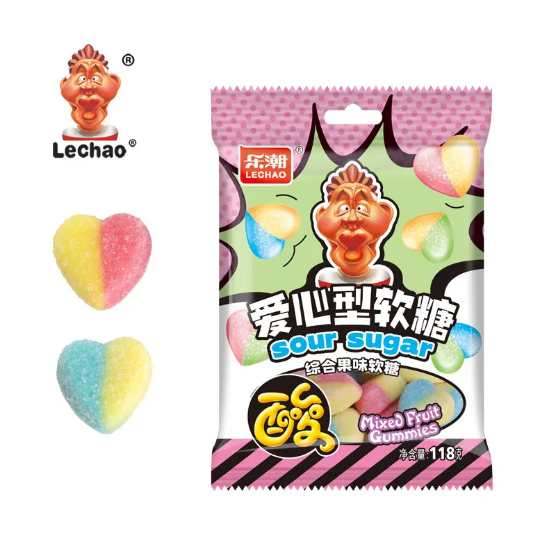 Preferential customized two colors sour candy heart gummy sweets wholesale confectionery candy