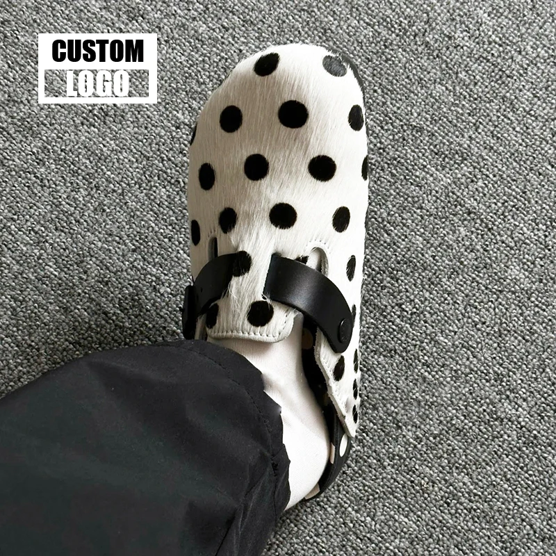 Logo Custom Support New Women Casual Genuine Leather Mules Unisex Clogs Cork Slippers