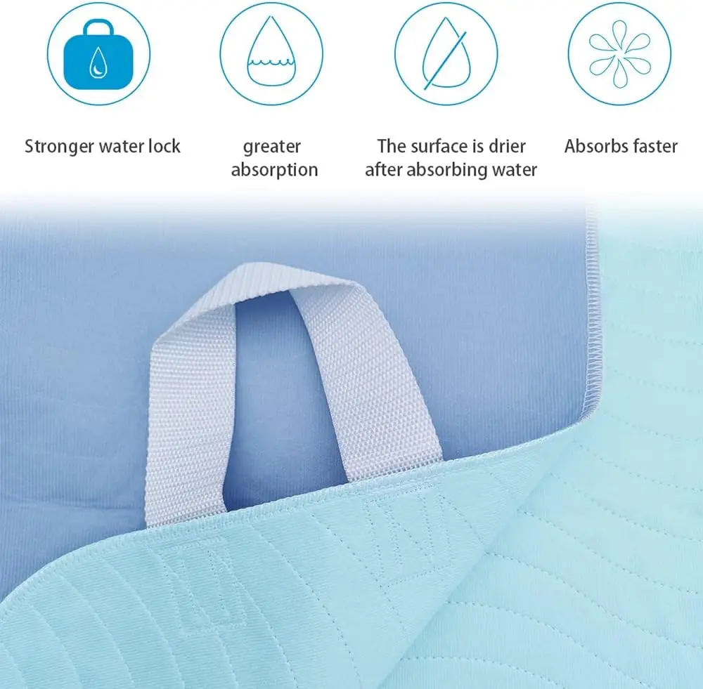 Leak Proof Washable Reusable Waterproof Bed Pads with 4 Convenient Handles Bed Pads for Incontinence