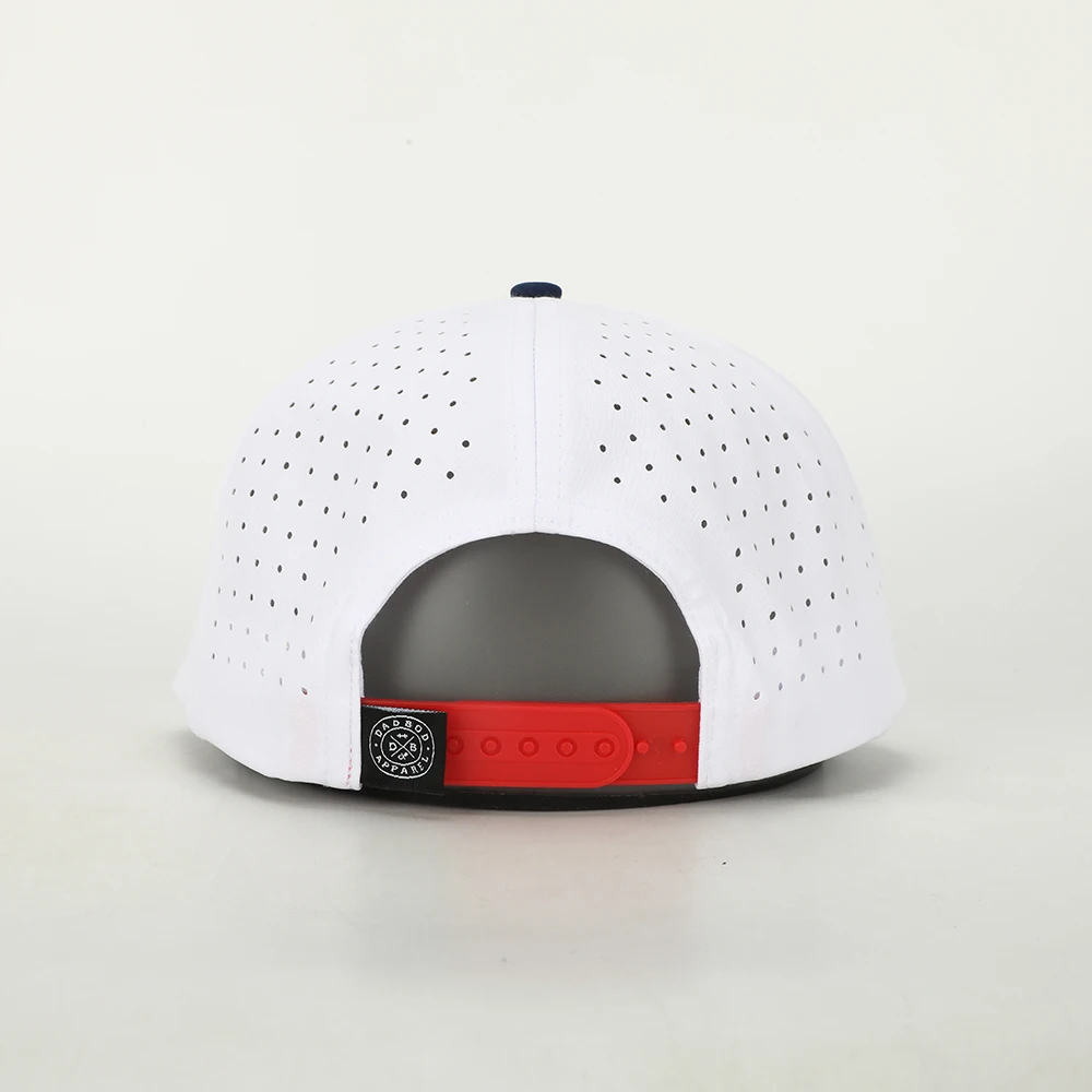 Custom 5 Panel Rubber PVC Patch Logo Rope Dad Hat,Waterproof Laser Cut Hole Perforated Gorras,Performance Sports Baseball Cap