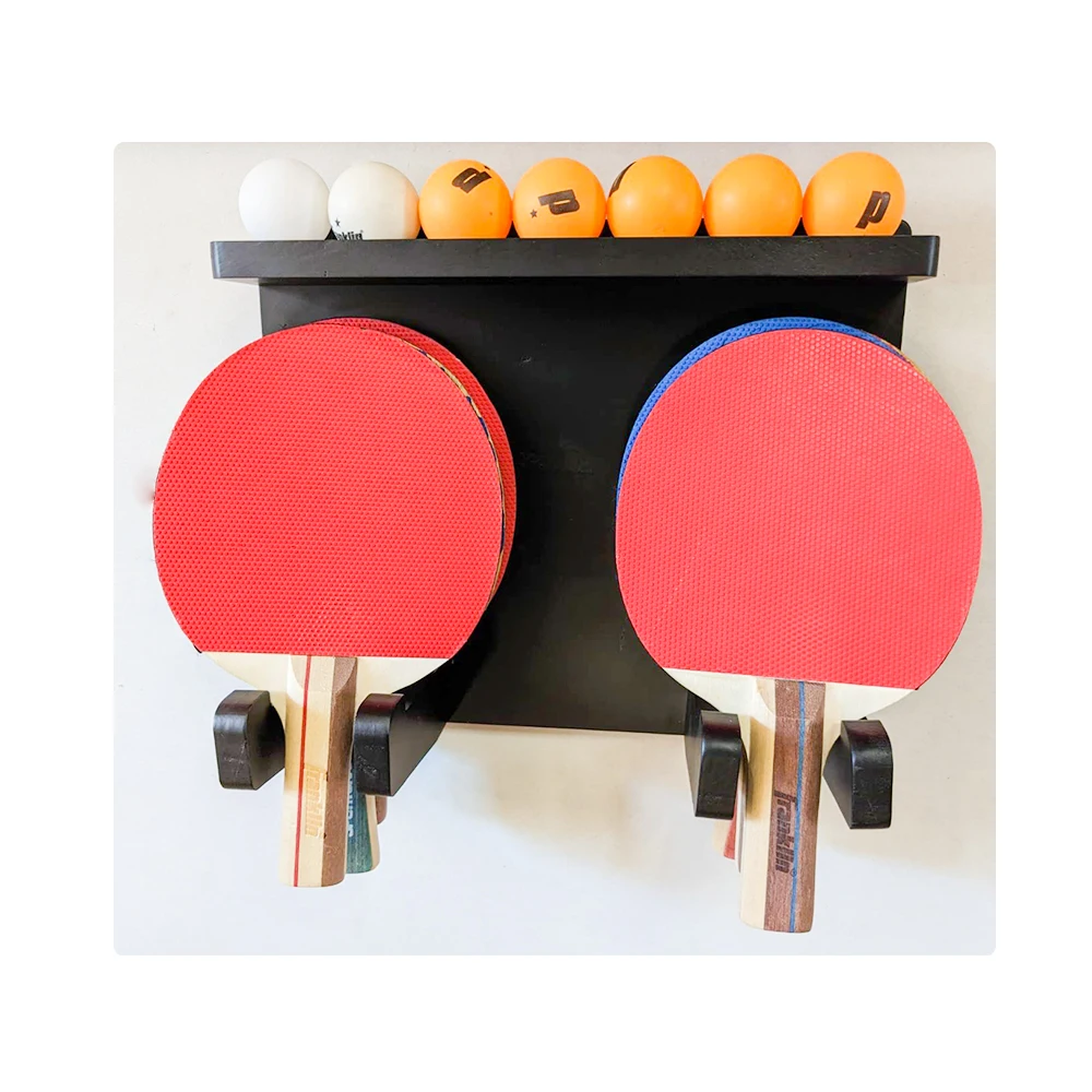 Custom Ping Pong Paddle Storage Rack Table Tennis Racket Display Wall Mounted Holder For 6 Paddles And Balls Storage