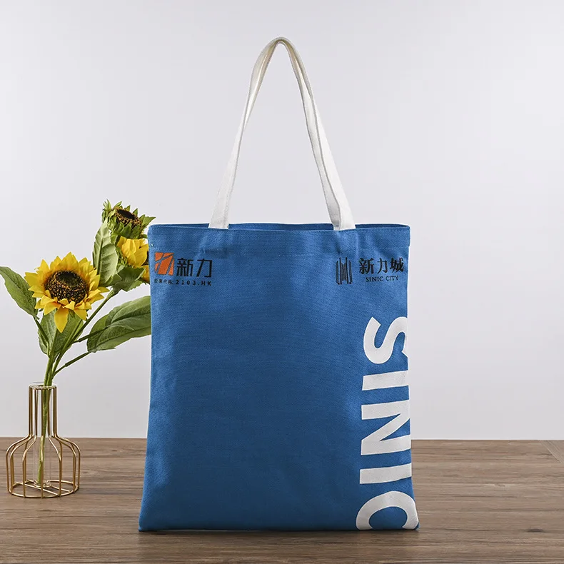 Plain organic blue reusable cotton canvas tote shopping custom canvas bags With Custom Logo