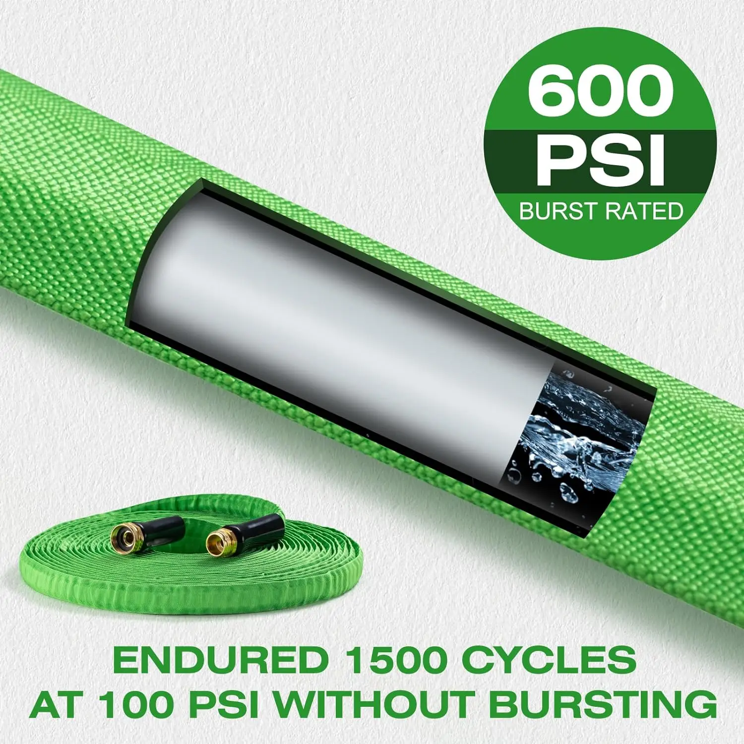 50FT Non-Expanding Garden Hose, Lightweight, Ultra Flexible, Durable, Kink-Free Garden Hose, RV, Marine and Camper Hose
