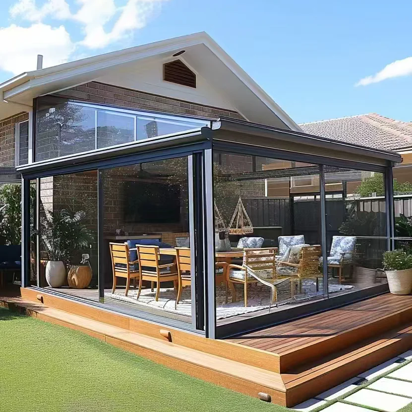 Winter garden house veranda aluminium prefabricated glass conservatory slant sunroom
