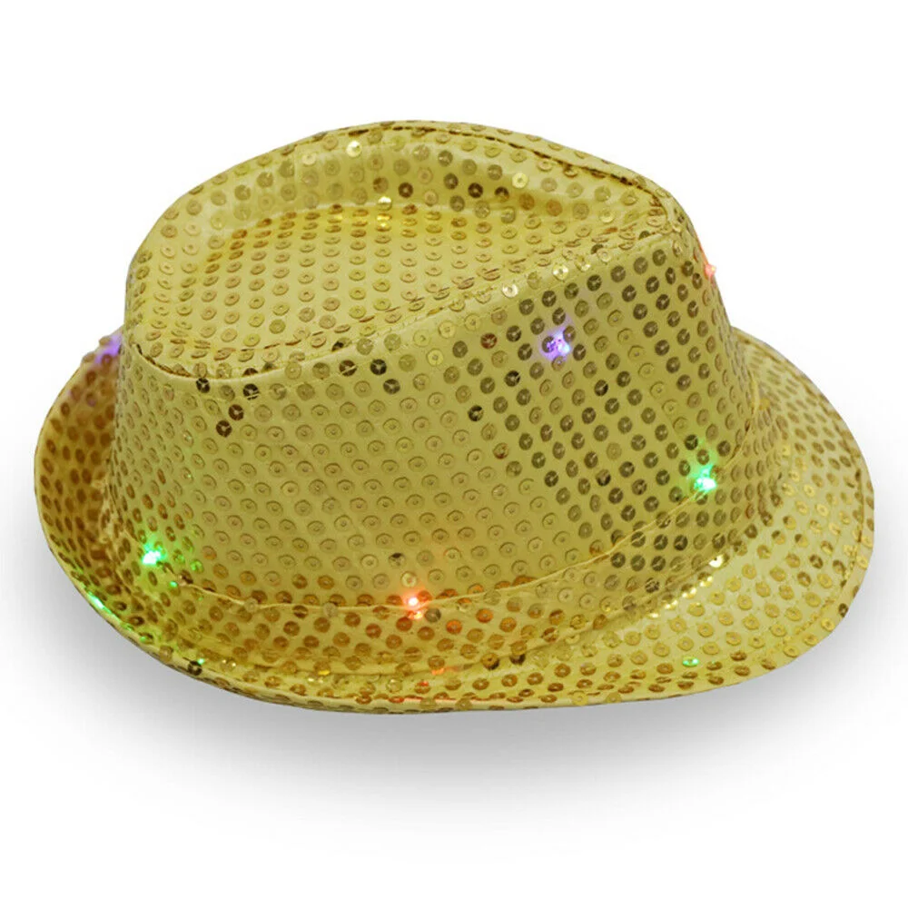 Glitter LED Fedora Lighted Up Cowboy Hat Glow Club Party Cowboy Hats