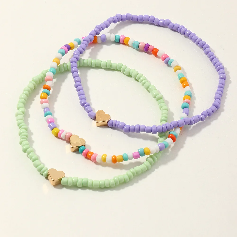 Beach Small Fresh Rice Bead Anklet Set Heart Colorful Bohemian Boho Jewelry Foot