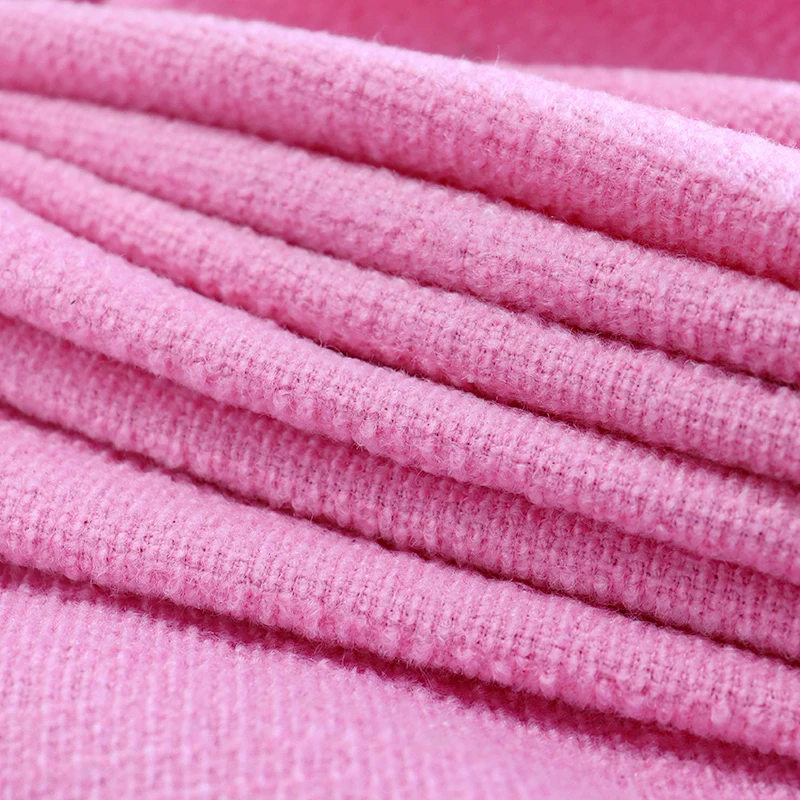 High Quality Pink 350GSM Acrylic Wool Fabric Yarn Dyed Crepe Tweed Pleated Jacquard Fleece Fabric For Clothing Home Textile