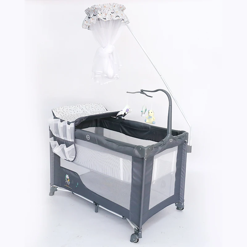 Оптовая продажа многофункциональная Классическая дешевая подвижная многофункциональная Складная портативная детская кроватка манеж детская кровать