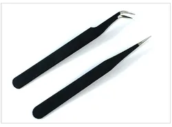 Super cost effective stainless steel tip round elbow anti-static clip drill tweezers nail tools