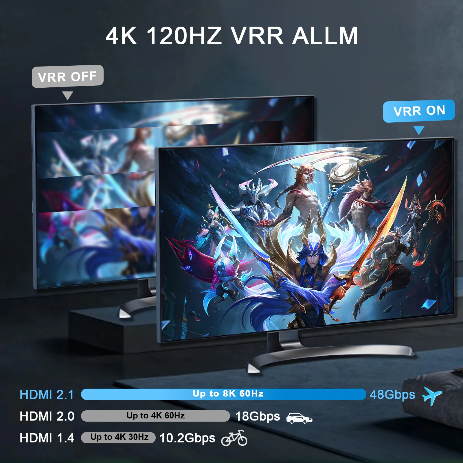 4K 120Hz HD-MI Splitter 1X4 prot Audio Extractor VRR ALLM HDCP2.3 HDR10+CEC SPDIF Optical 5.1CH Audio EDID Scaler