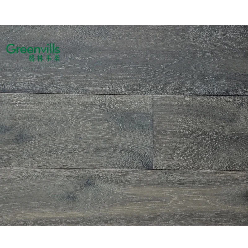black stained wire brushed European oak engineered wood flooring Guangzhou factory