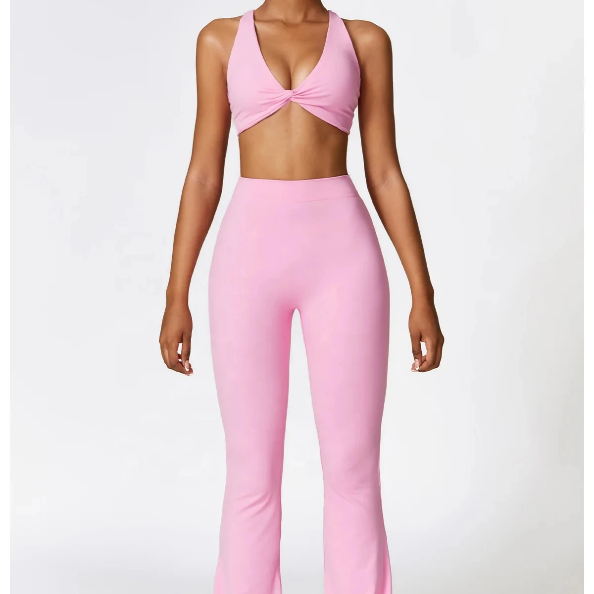 Ptsports  high quality cross bra and bell bottom pants yoga gym fitness set gym clothing activewear training suit