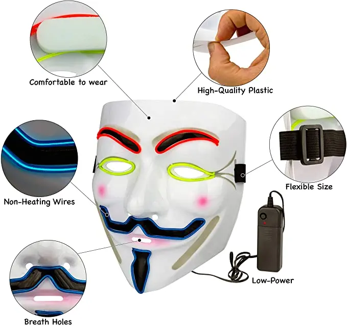 best seller Led Scary Neon El Wire Face Mask Glowing Purge Light Up  party Mask for Halloween