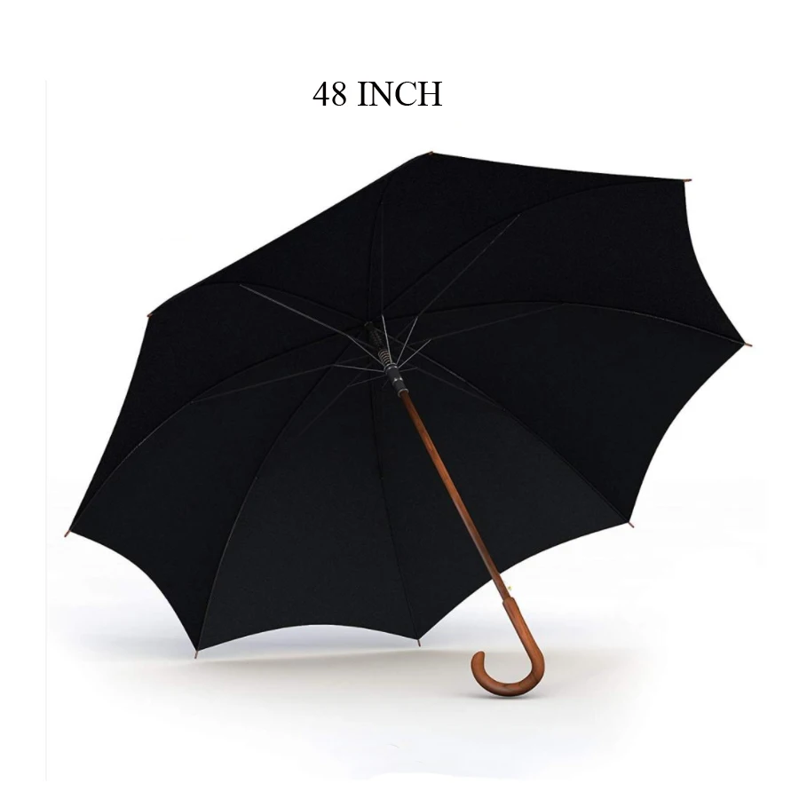 48 inch Oversize Cane Classic Stick Umbrella Automatic Open Coverage Windproof and Rainproof J wooden handle SAOU03