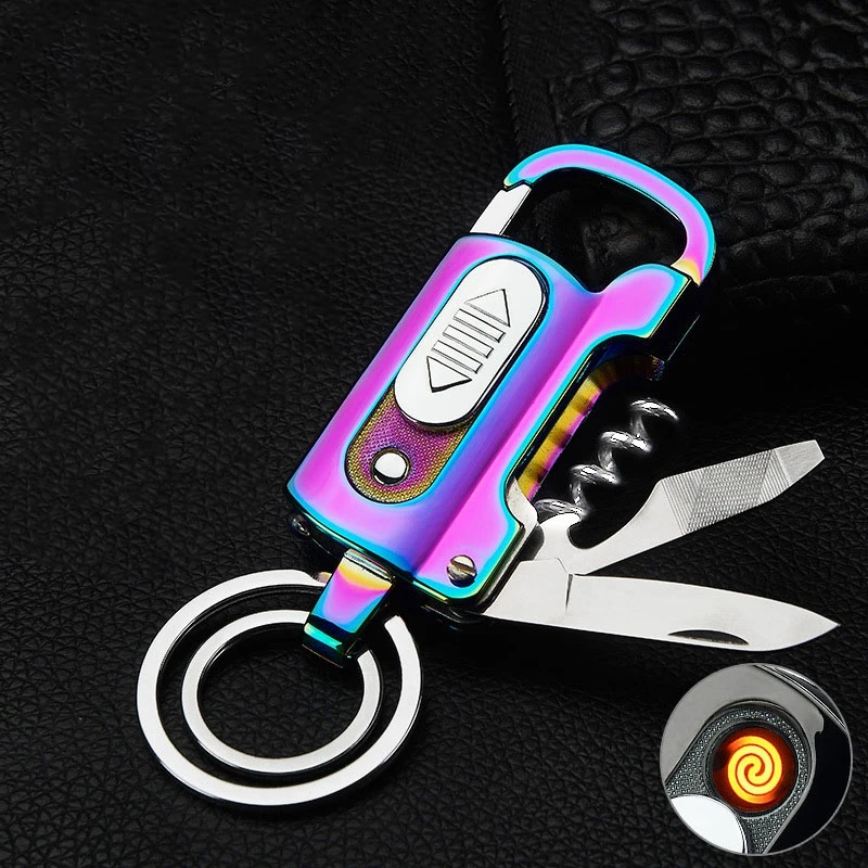KY Usb Lighter Keychain Wine Opener Knife Flashlight Windproof Metal Electric Lighters Smoking Accessories