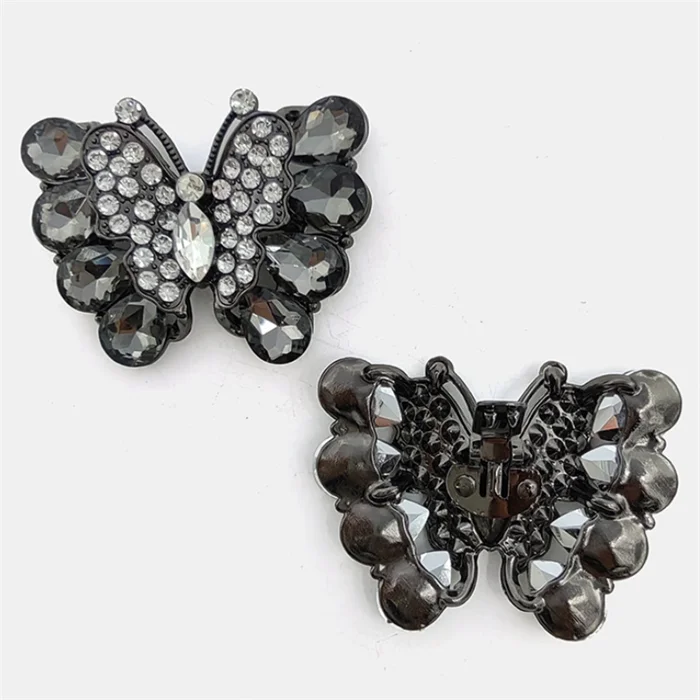 2024 Factory hot sell style alloy with bling rhinestone women high heel black metal color butterfly shoe buckle hardware