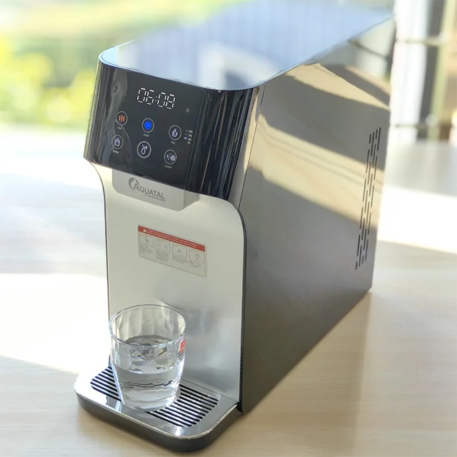 Puretal Electric Powered Plastic Desktop Water Dispenser Automatic Touch Screen Home Filter System Hot Cold Water Household Use