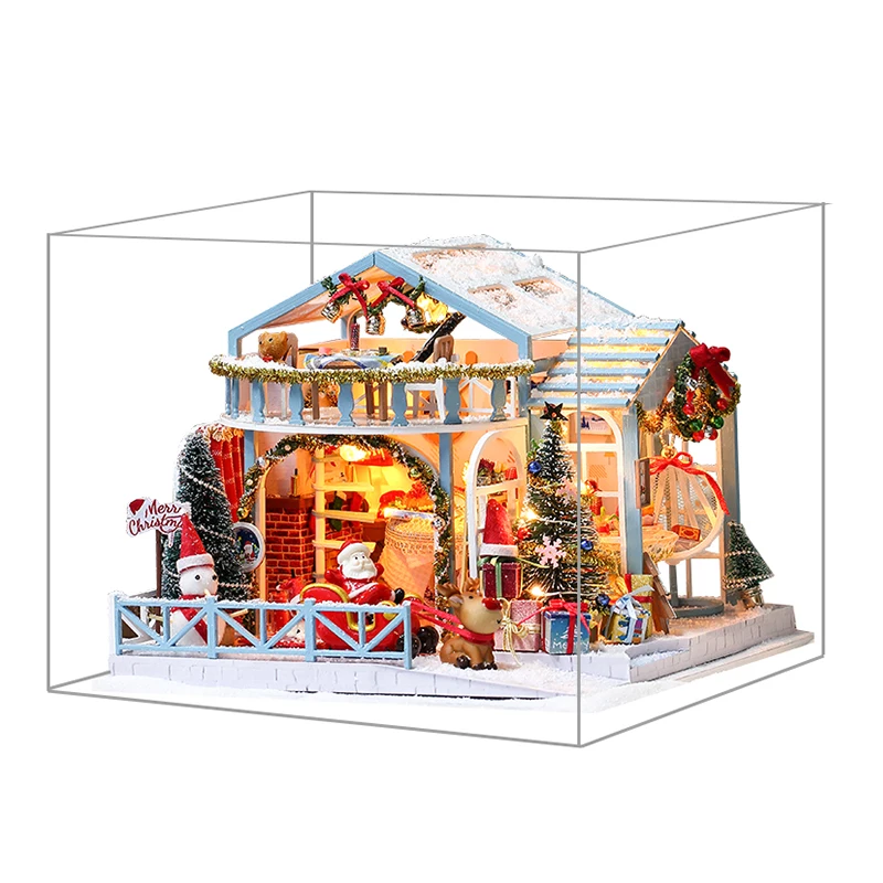 IIECREATE  K-058 Christmas Snowy Night 3D Puzzle DIY Miniature House Kit With Cover