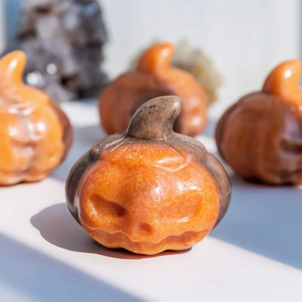 Wholesale Natural Hand Carved Folk Crafts Healing Stones Halloween Decoration Crystal Quartz Pumpkin