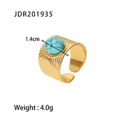 Delicate 18k Gold Plated Turquoise Swirl Marks Wide Opening Stainless Steel Rings For Women Jewelry