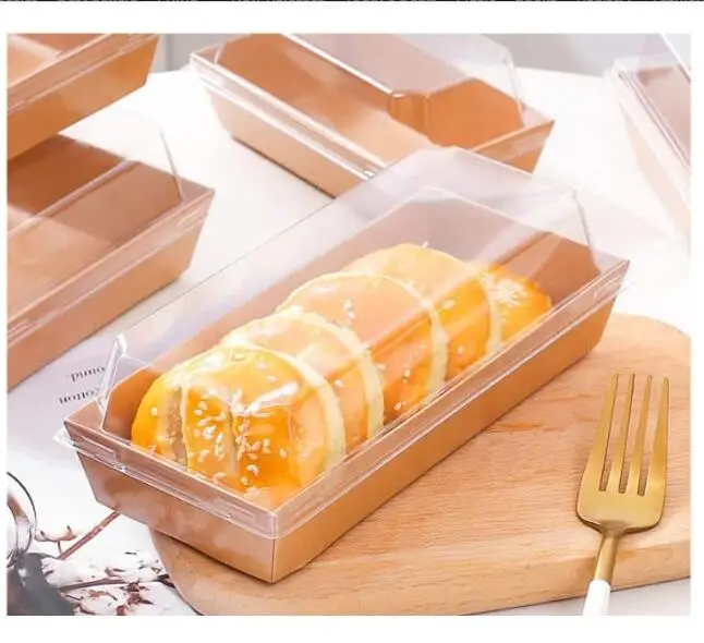Коробки для мясных закусок с прозрачными крышками одноразовые пищевые контейнеры 5-дюймовые десертные коробки печенья суши торт ломтик клубники коричневый