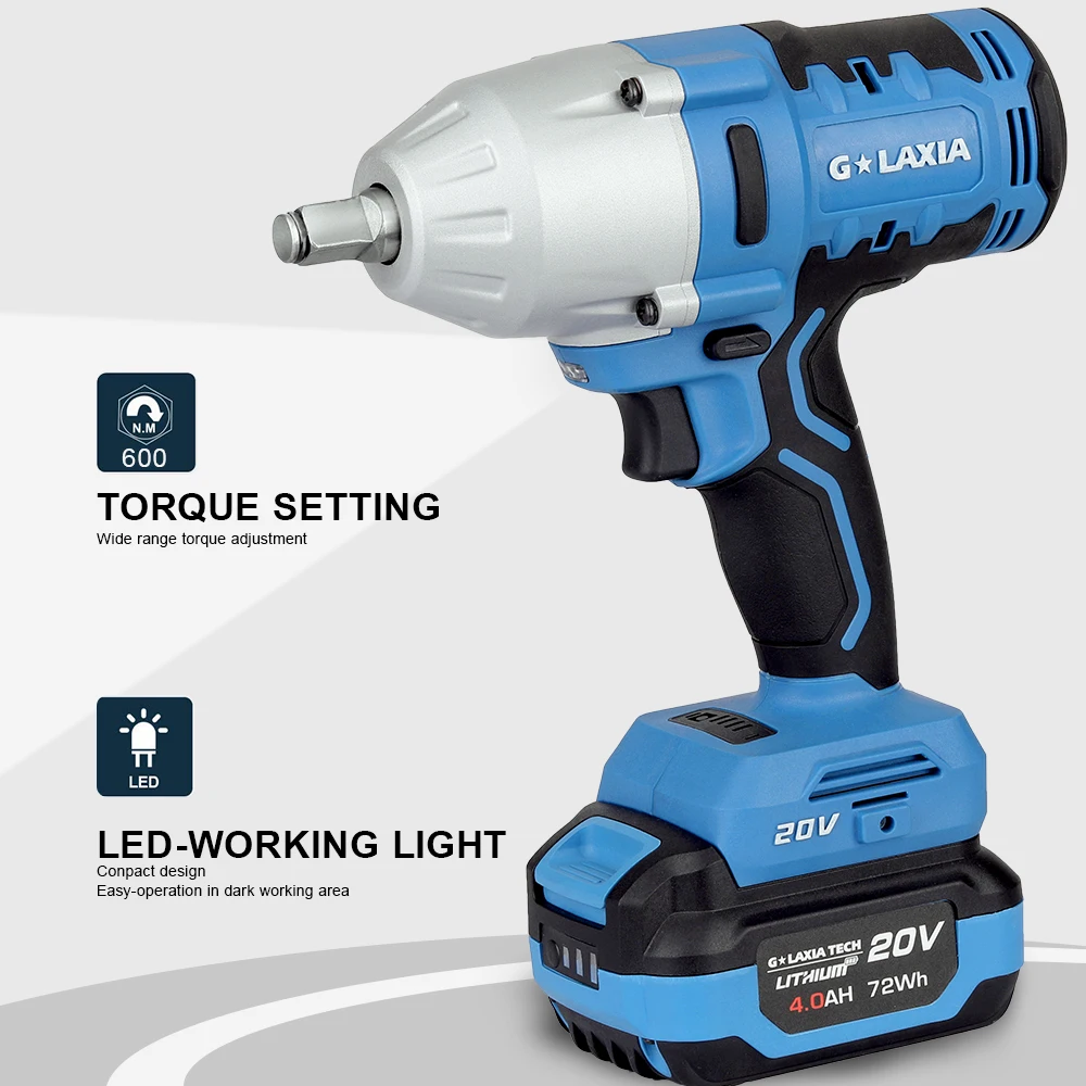 Impact Power Wrench GALAXIA 20V Cordless Brushless 600N.m mode 4-speed variable speed  lithium-lon LED light Impact Wrench