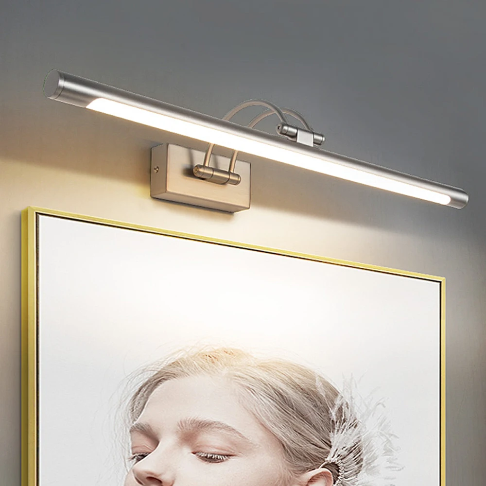 Vanity mirror with lights brushed nickel metal picture light wall fixtures led  hotel lighted vanity mirror lamp ip44