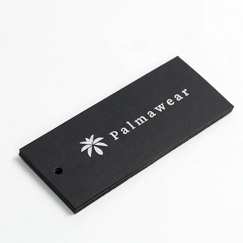 500gsm Black Paper Card Silver Stamping Hanging Tag Clothing Label with String