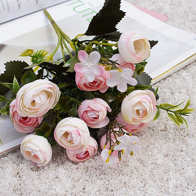 13 Heads Artificial Camellia Flowers Rose Peony Flowers Artificial For Home Decoration Decor Table Fa-ke Flowers Wedding Bouquet