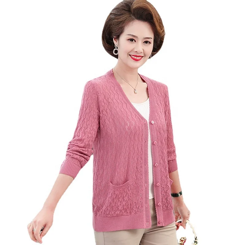 High quality sunscreen knitted cardigan female summer middle-aged woman spring and autumn shawl short thin coat