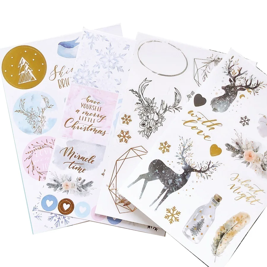 Водонепроницаемые рождественские виниловые наклейки из ПВХ, Золотая фольга для самостоятельного творчества, декоративные наклейки для скрапбукинга