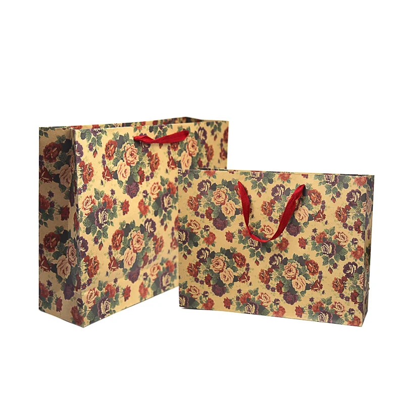 Luxury Design Orange Printed Large Handle Customised Paper Shopping Bag with Logo