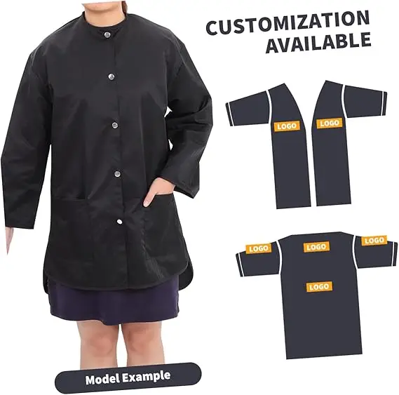 Black Smock Apron Massage Grooming Technician Hair Stylist Workwear Beauty Salon Hairdresser SPA Uniform Smock