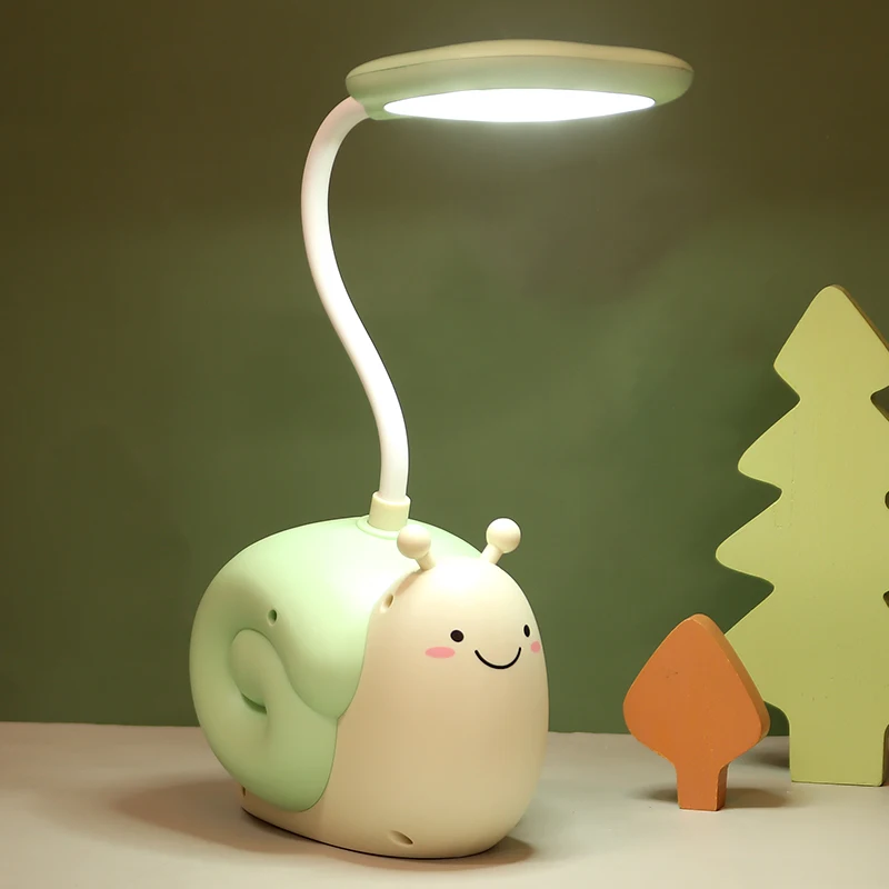 2 в 1 мультяшная Улитка USB перезаряжаемые цветные настольные лампы для кабинета гостиной с держателем ручек