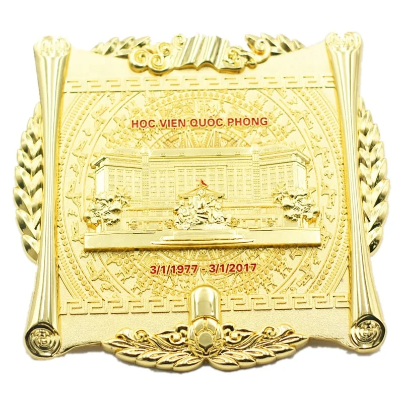 High quality Rectangular gold metal texture custom memorial plate metal zinc alloy trophy medal