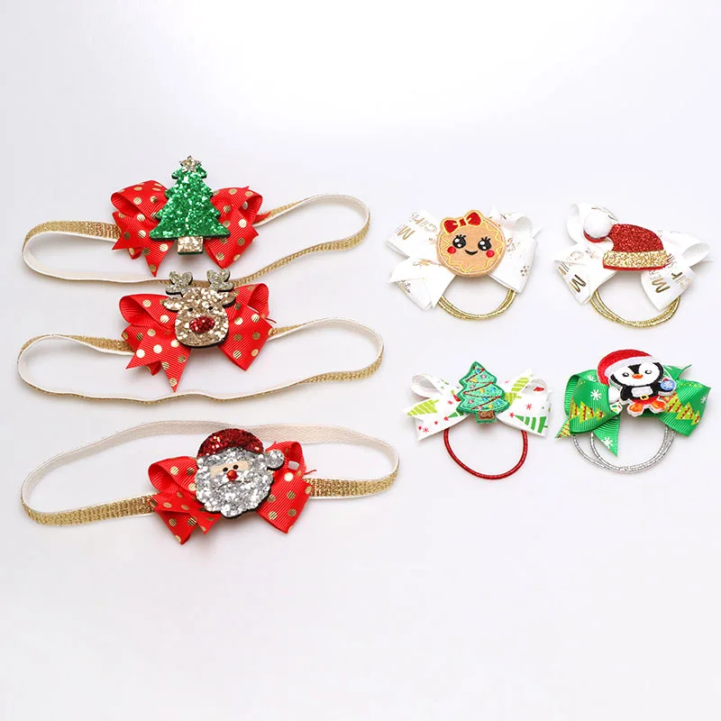 Luxury Custom Christmas Gifts Baby Hair Accessories Ribbons Sweet Cute Girl Hairbands Elastic Hair Bands Hair Ties