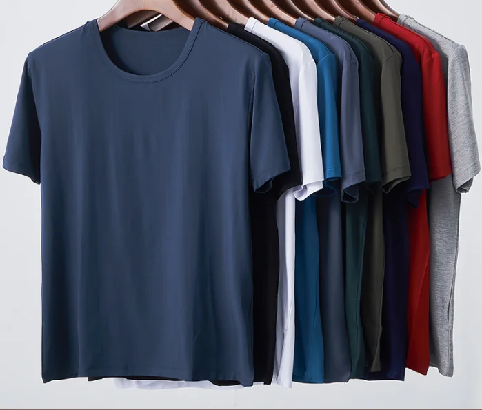 Sbamy  RTS Men 95% bamboo 5% spandex plain Blank Tee Shirt Wholesale Custom Logo t shirt Wholesale ready to ship