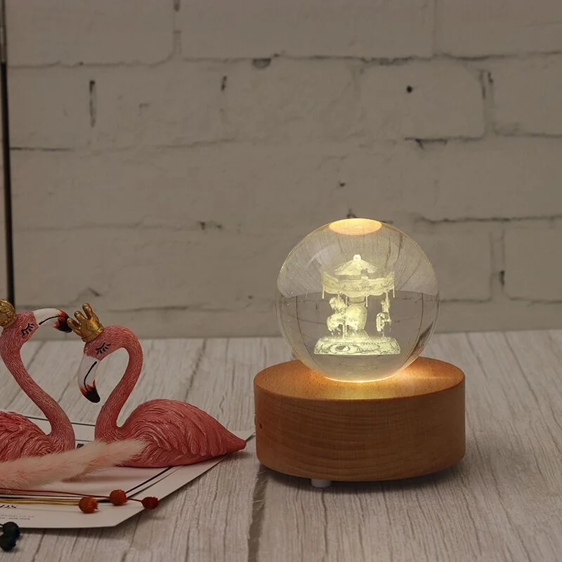 Gleam Hand Cranked Rotating 3D K9 Crystal Ball crystal sphere ball Music Box For Birthday Souvenirs Gift