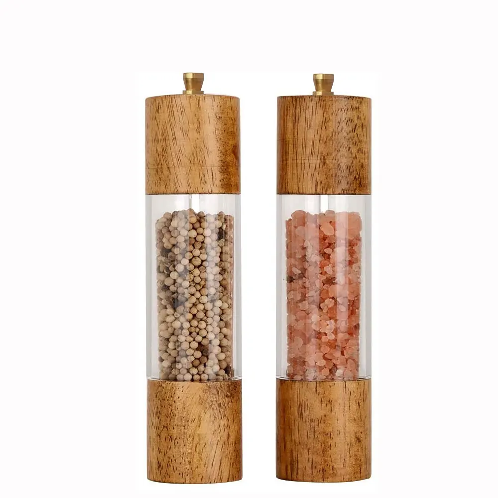 Hot new wooden acrylic clear hand grinder salt and pepper mill set (1600511329159)