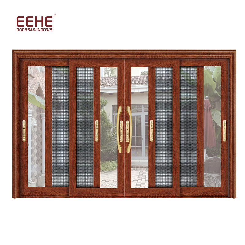 EEHE Door Double Glazed Patio Sliding Door with Screen Aluminum Alloy Balcony Sliding Glass Wooden Box Swing Security Doors