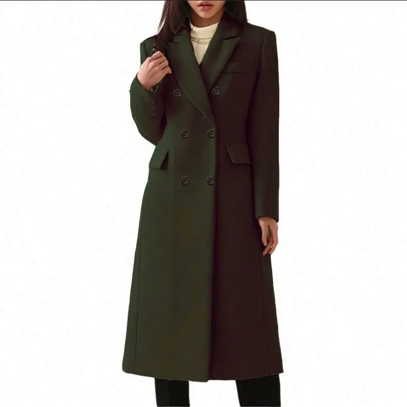 2024 Popular In Stock   Autumn Winter Women Wool Double Breasted Long Sleeve Overcoat Plus Size Standard Trench Coat
