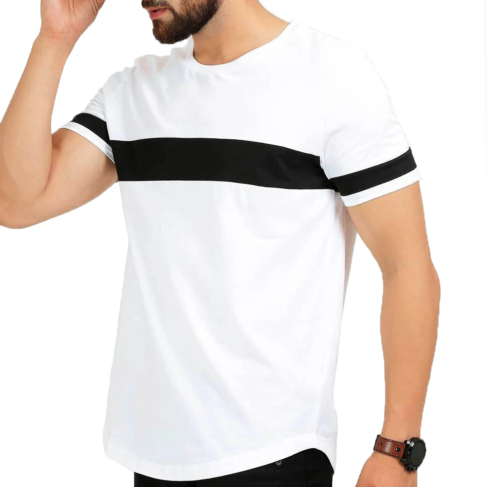 black white contrast crew neck half sleeve casual t shirt for men