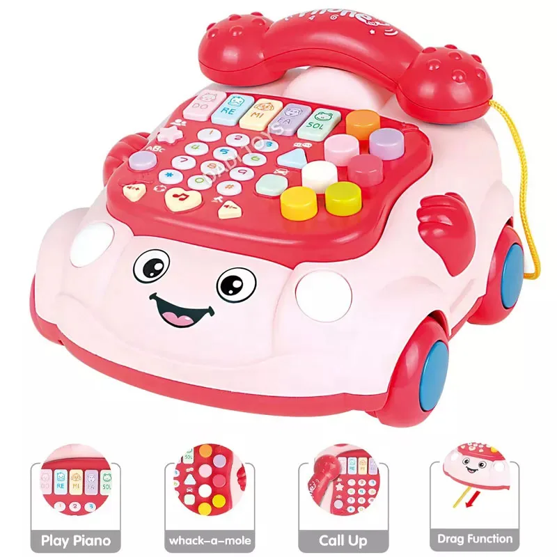 Pull Line Early Educational Intelligent Multi-function Baby Mobile Phone Toy Musical Telephone Car Toy for Kids