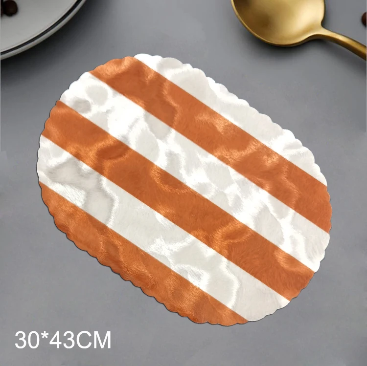 Oval Silver Stamping Stripe Tableware Mat for Home Party