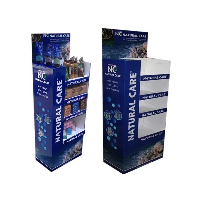 Customized 4 Shelves Corrugated Carton Stand Foldable Color Printing Cardboard Floor Display Stand