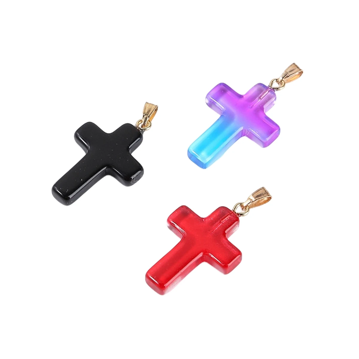 Healing Crystal Glass Cross Pendant Various Color Small Cross Pendant Necklace Keychain Earring Accessories