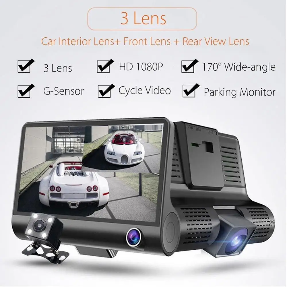 3 In 1HD 1080P Dash Cam 3 Camera English Voice Control 70mai Car DVR With Rearview Cameras