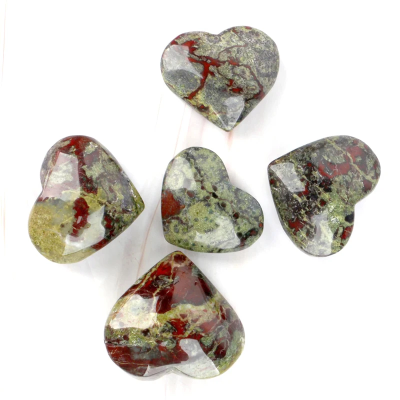 CHUSE Crystal Crafts Natural Dragon Bloodstone Heart Shaped Crystals Healing Stones Heart