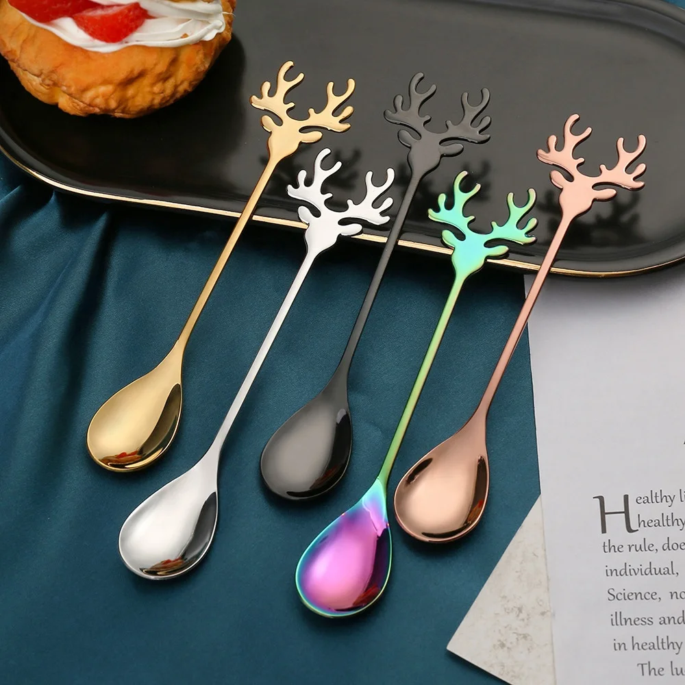 stainless steel 304 exquisite Christmas Elk 2 piece set gift box gold creative styling metal dessert spoons coffee tea spoon set