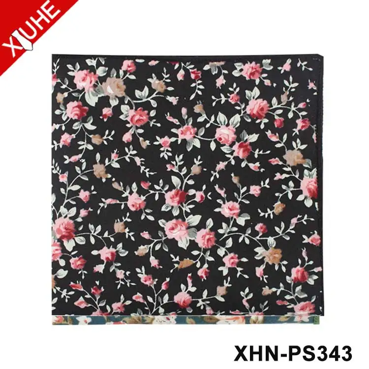 OEM Fashion Design Flower Handkerchief Mens Pocket Square Custom 100% Cotton Pocket Square